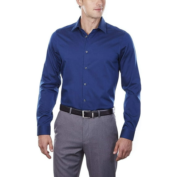 Calvin Klein Men's Dress Shirt Slim Fit Non-iron Herringbone 15" Neck 34"-35" Sleeve Blue Velvet