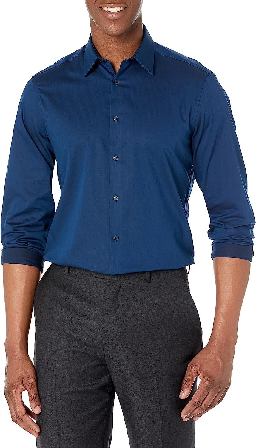 Calvin Klein Men's Dress Shirt Slim Fit Noniron Herringbone 17" Neck