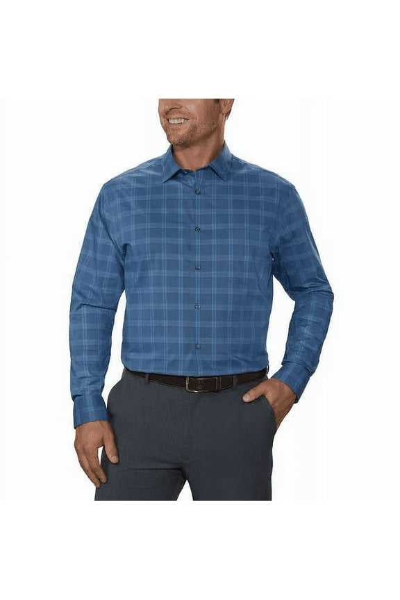 Men's Dress Shirt Wrinkle Free (Blue, L 16-16.5x34/35)