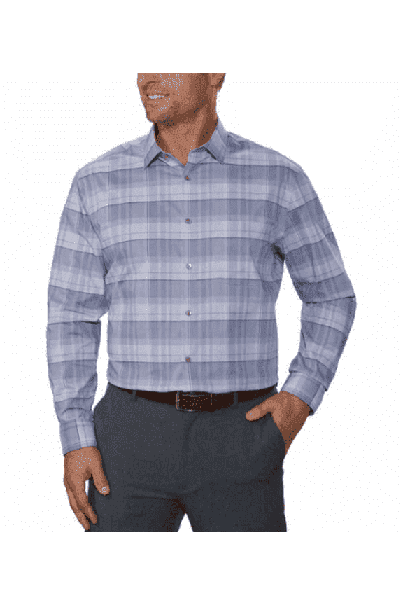Men's Dress Shirt Wrinkle Free (Lilac/Grey/White, L-16-16.5x32/33)
