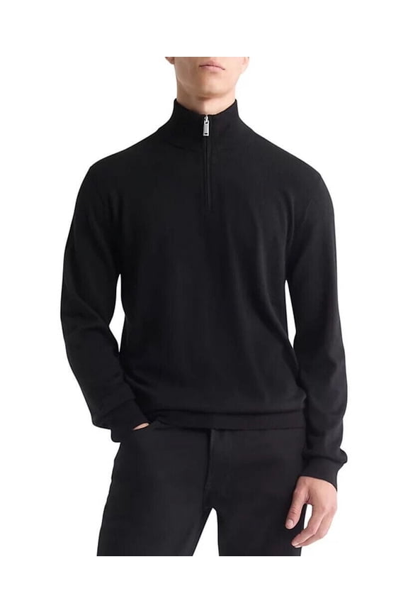 Men's Extra Fine Merino Wool Blend Quarter Zip Sweater - 40EM331 (Black 001, XL)