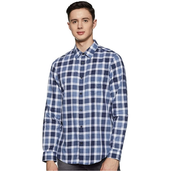 Calvin Klein Men’s Flannel Buffalo Plaid Shirt (Royal Navy, 2XL)