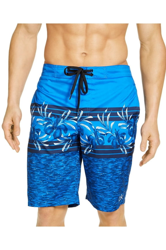 Men's Floral-Print Upf 50+ 10" E-Board Shorts in Skydiver Blue-Smal