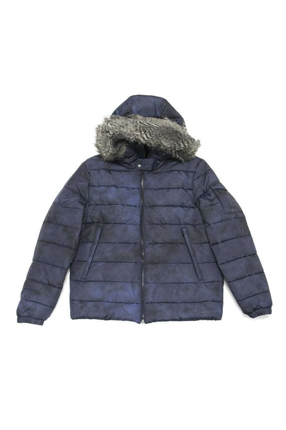 Men's Fur Hood Snorkel Puffer Jacket, Navy Armada,XL - US