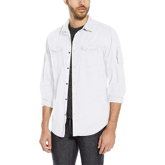 Calvin Klein Men's Garment Dyed Aviator Shirt, White,S - US
