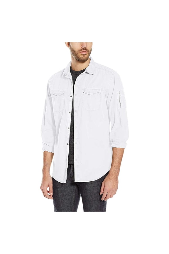 Men's Garment Dyed Aviator Shirt, White,S - US