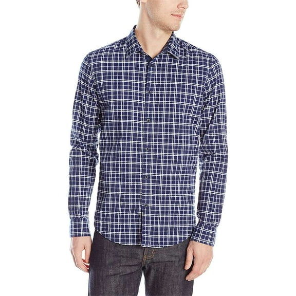 Calvin Klein Men's Indigo Check Shirt, Insignia Blue,M - US