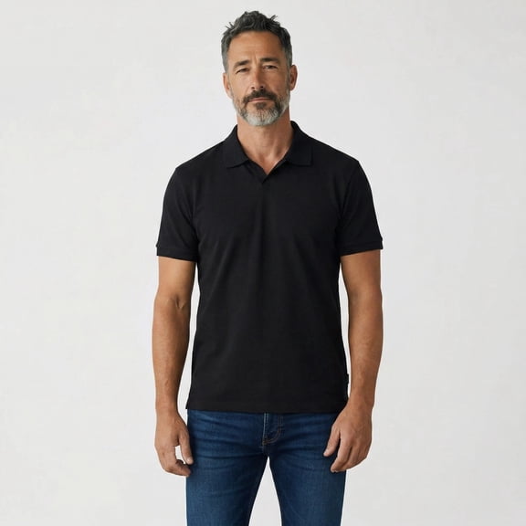 Calvin Klein Men's Johnny Collar Polo Shirt Size L Black Short Sleeve Stretch