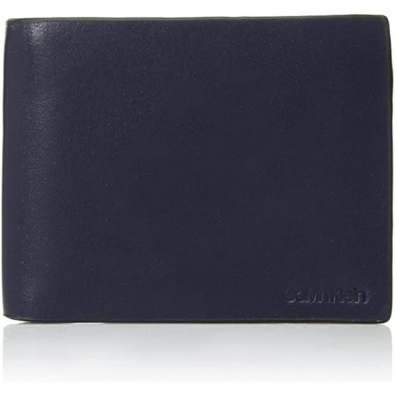 Calvin Klein Men's Leather 79813 Embossed Logo Window ID Bifold Wallet Navy