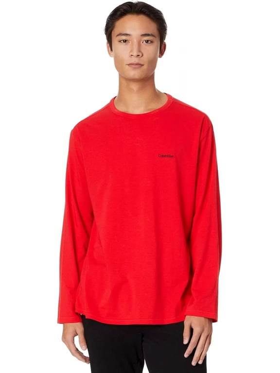 Men's Long-Sleeve Crewneck Stretch Shirt Red Medium