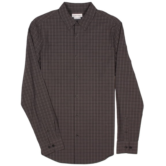 Calvin Klein Men's Long Sleeve Stretch Cotton Check Shirt (Black Beauty, Small)