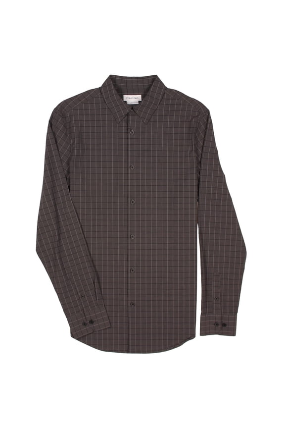 Men's Long Sleeve Stretch Cotton Check Shirt (Black Beauty, X-Large, XL)