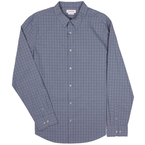 Calvin Klein Men's Long Sleeve Stretch Cotton Check Shirt (Forever Blue, Large)