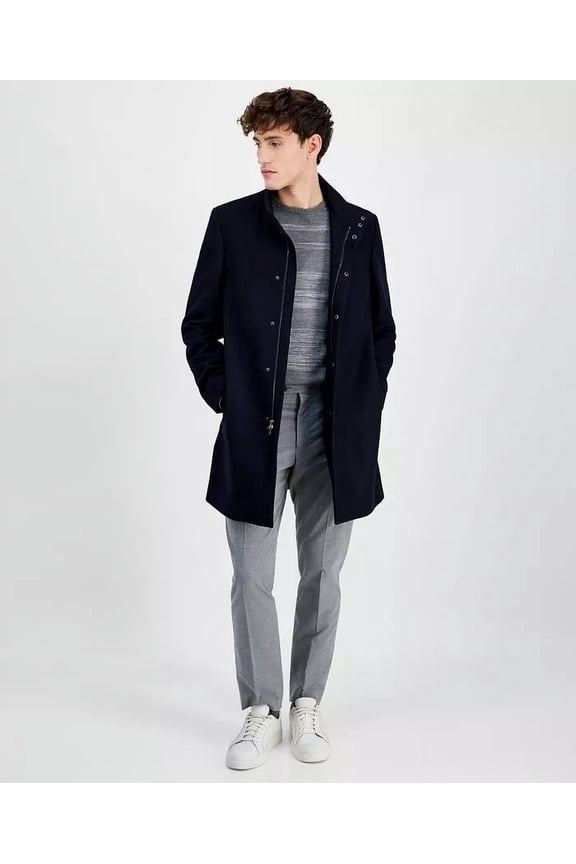 Men's Mayden Slim-Fit Wool Blend Overcoat Coat 40S Navy Blue