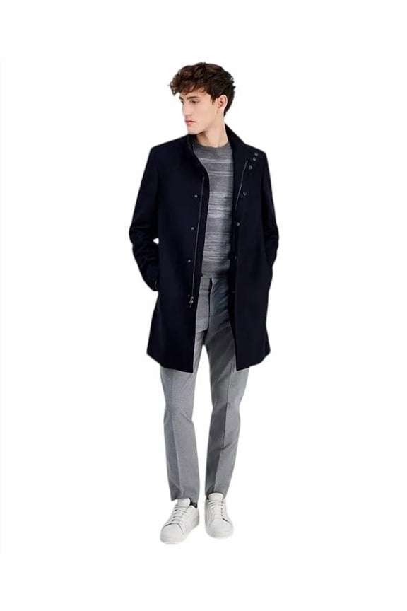 Men's Mayden Slim-Fit Wool Blend Overcoat Coat 44 L Dark Navy Blue