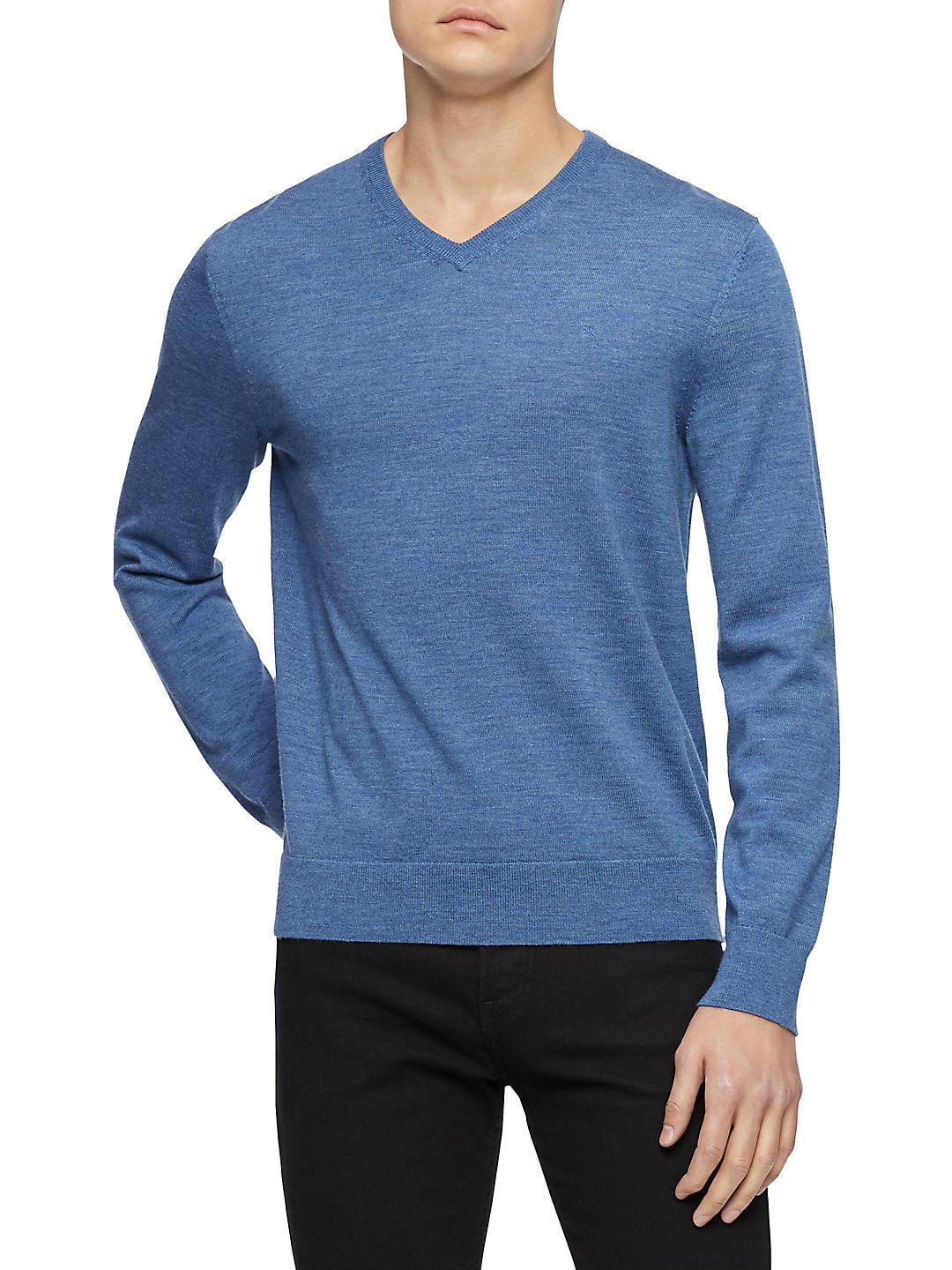 Calvin Klein Men's Merino Wool V Neck Sweater Blue Size X-Large