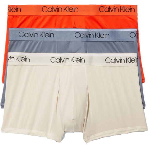 Calvin Klein Men's Micro Stretch 3-Pack Low Rise Trunk, Asphalt Grey, Mudstone, Acid Orange, Large