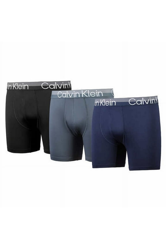 Men's Microfiber Boxer Briefs 3 Pack (Navy/Gray/Blue, M)