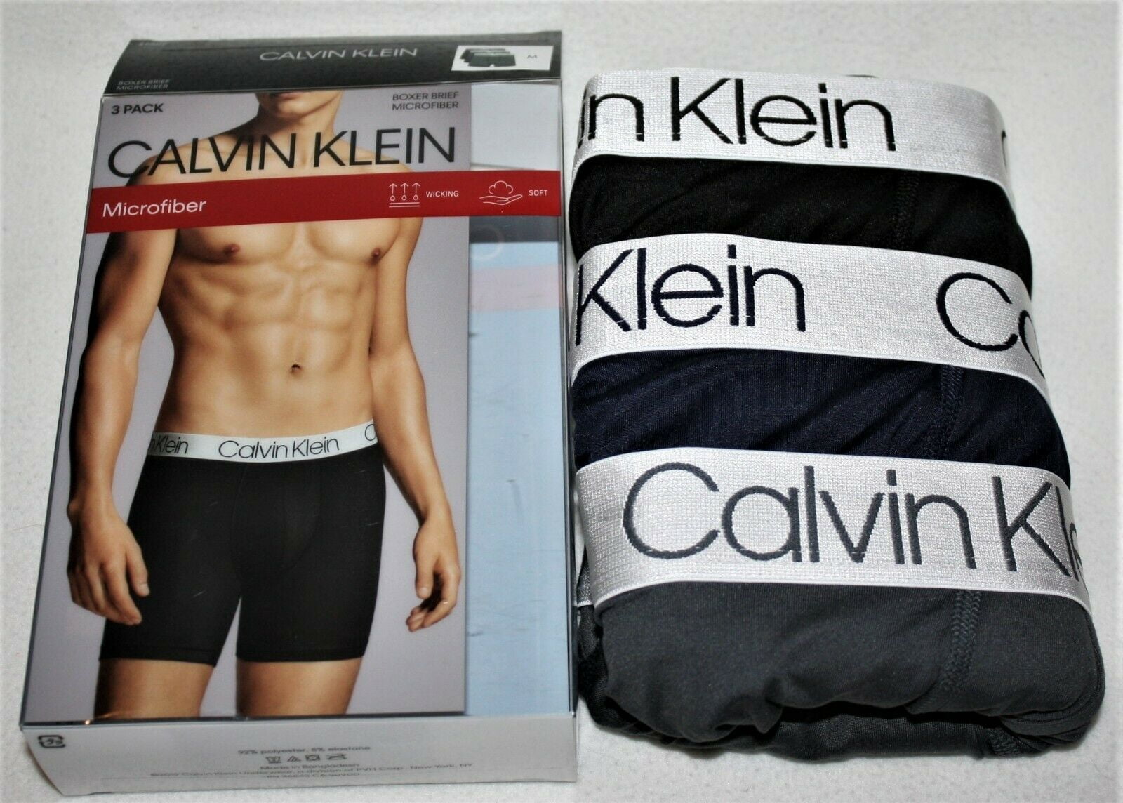 Calvin Klein Men`s Microfiber Boxer Briefs Pack of 3 Large Black, Blue, Grey