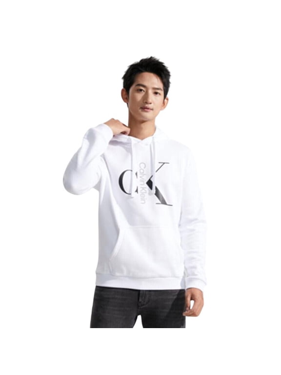 Men's Mixed Logo Monogram Pullover Hoodie - 40QC403 (Brilliant White 540, XL)