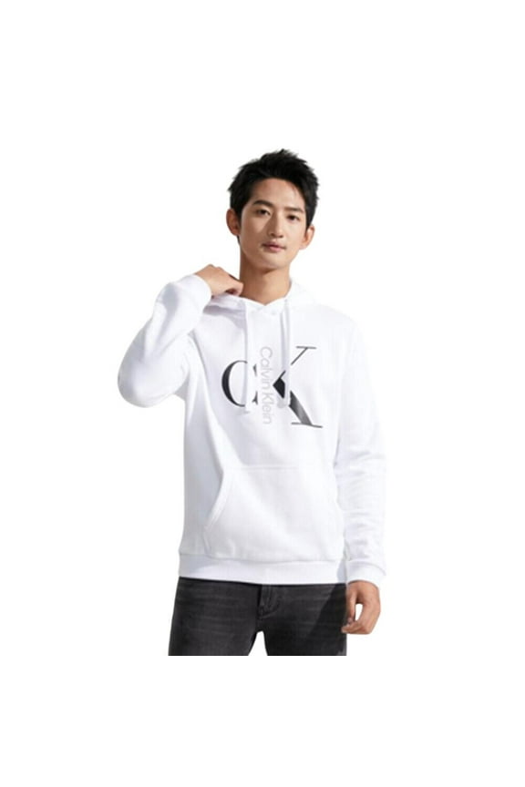 Men's Mixed Logo Monogram Pullover Hoodie - 40QC403 (Brilliant White 540, XL)