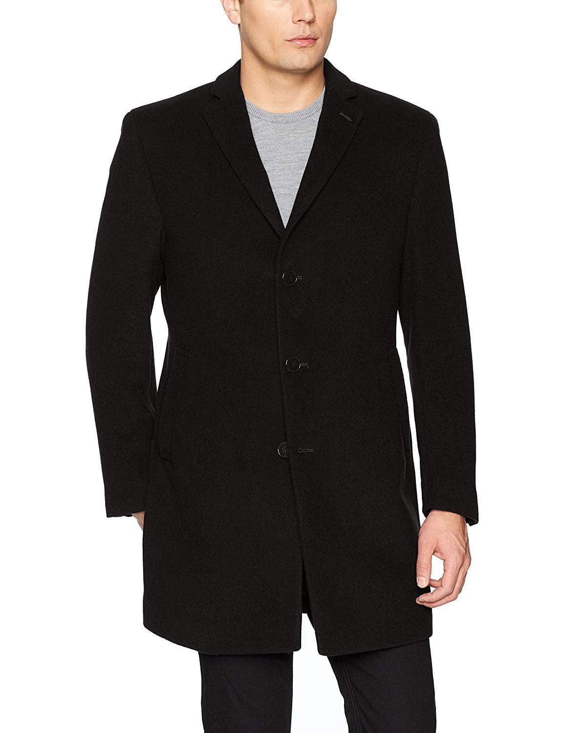 Calvin Klein Men's Modern Fit Wool Blend Jacket, Black Solid, 46 ...