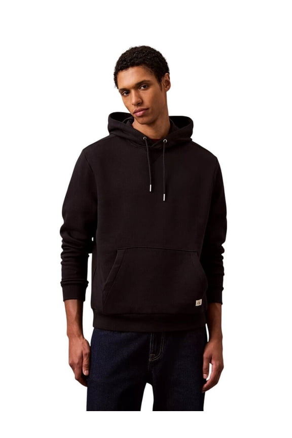 Men's Monogram Logo Patch Fleece Hoodie - 40EM221 (Black 001, L)