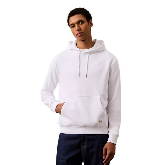 Calvin Klein Men's Monogram Logo Patch Fleece Hoodie - 40EM221 (White 110, M)