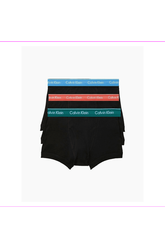 3 Pack Cotton Black Full Rise Trunks Logo Men's Size Underwear