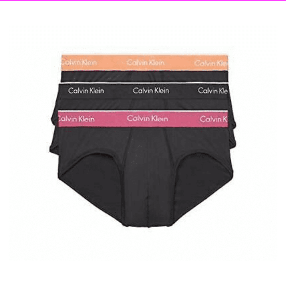 Calvin Klein Men`s NP2162-935 Microfiber Hip Briefs 3 Pack Orange/Black/PinK  XL 