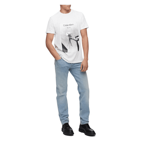 Calvin Klein Men's NYC Flower Crewneck T-Shirt, Brilliant White,XL