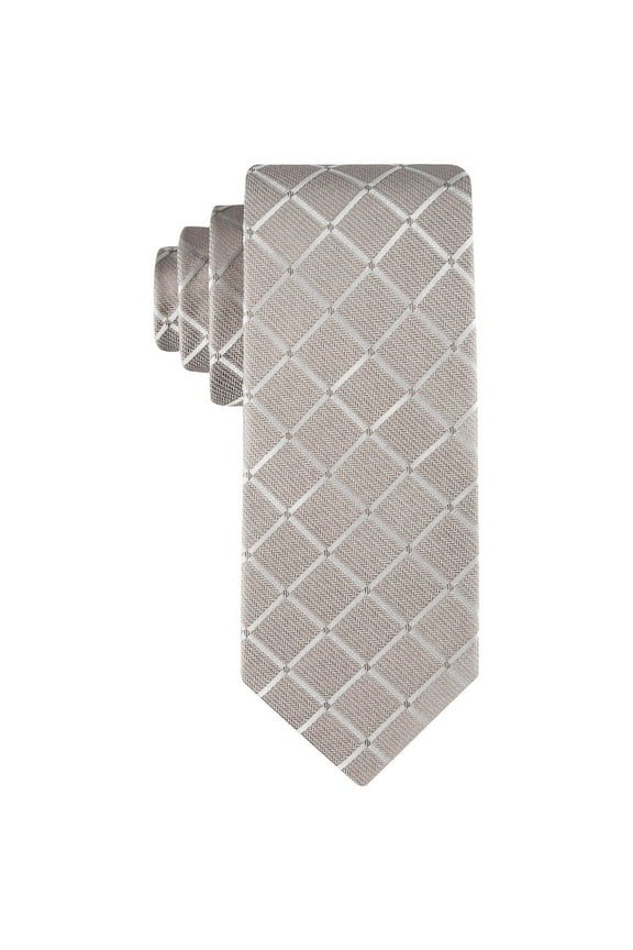 Men's Necktie Taupe Herringbone Grid Tie OS