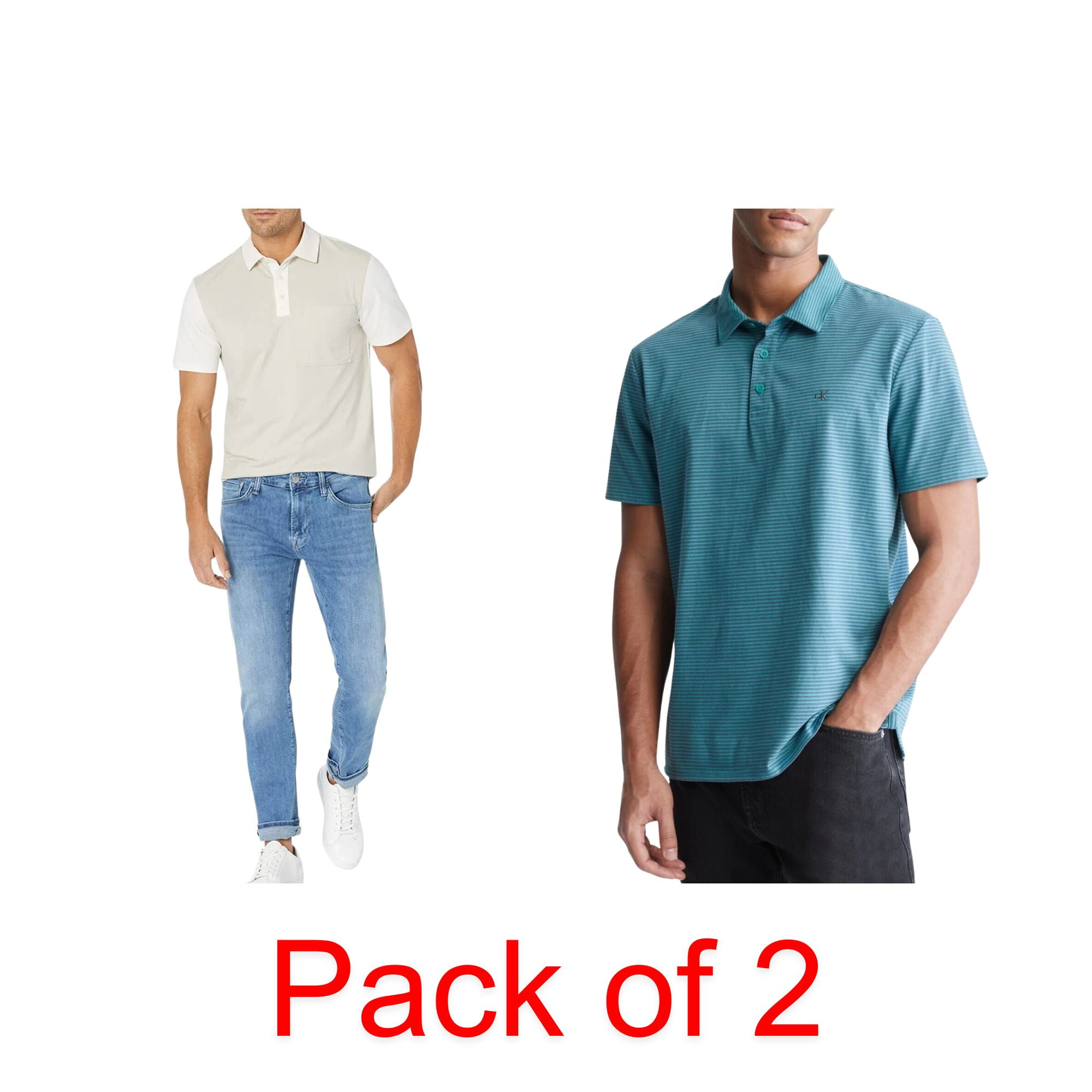 Mens Polo Shirt Bundle 2-Pack Colorblock \u0026 Stripe Styles, Medium