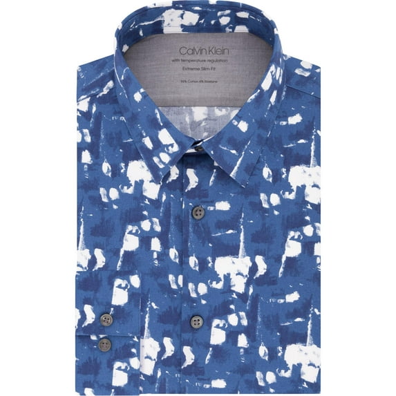 Calvin Klein Men's Printed Button up Dress Shirt Blue Size M
