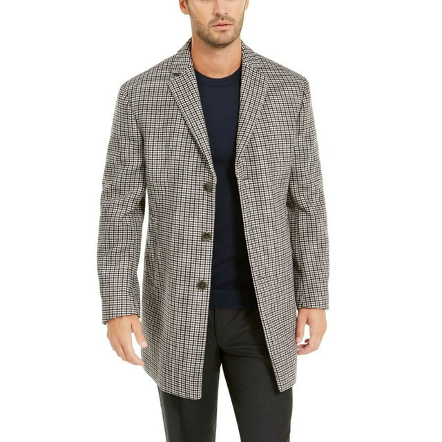 Calvin Klein Men's Prosper X Fit Slim Wool Blend Overcoat Houndstooth
