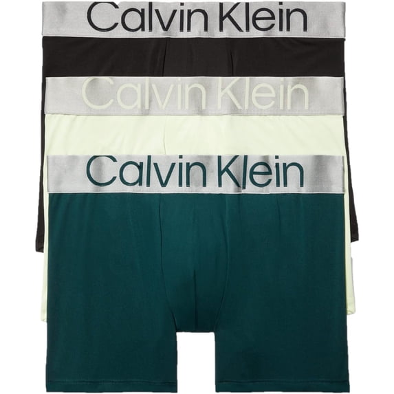 Calvin Klein Men's Reconsidered Steel Micro 3-Pack Boxer Brief, Black, Ponderosa Pine, Spring Onion, Small