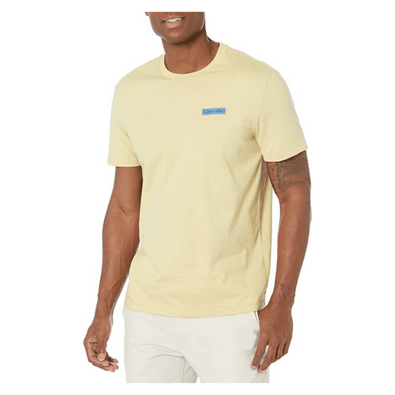 Calvin Klein Men's Relaxed Fit Box Logo Crewneck T-Shirt,Yellow,XS
