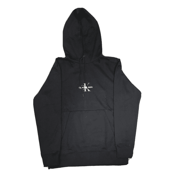 Calvin Klein Men's Relaxed Fit Front Embroidered Logo Hoodie, Black Beauty, 2XL