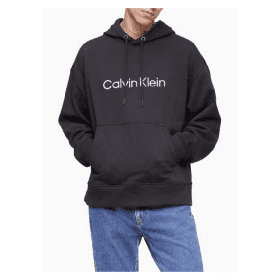 Calvin Klein Men's Relaxed Fit Logo French Terry Hoodie, Gray, 2XL