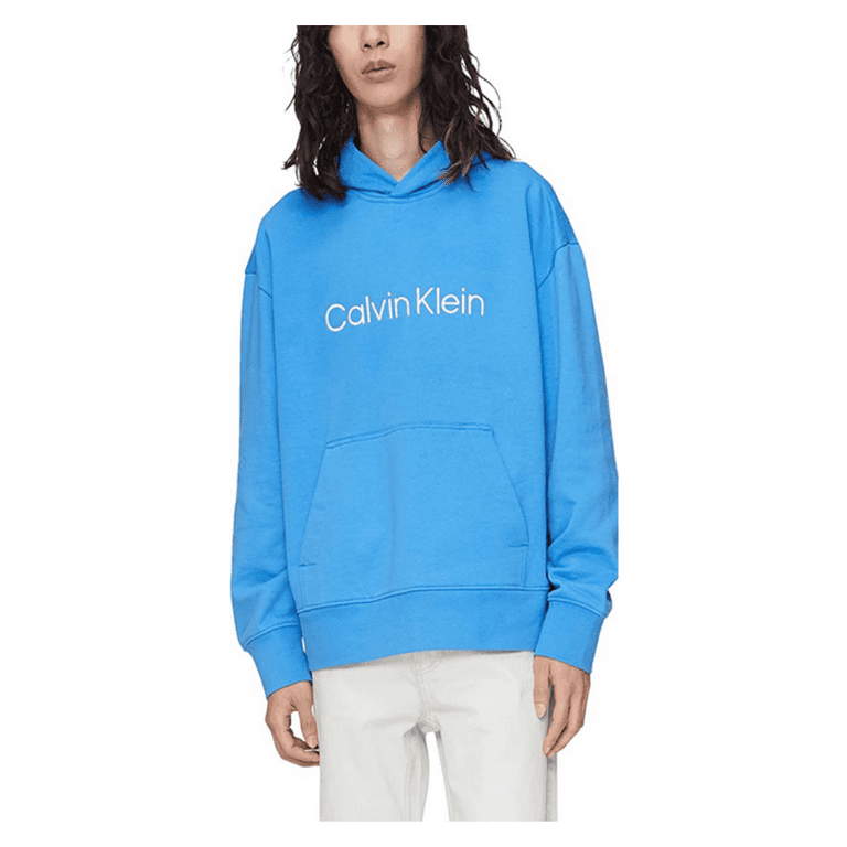 Calvin Klein Men's Relaxed Fit Logo French Terry Hoodie, Palace Blue, 2XL