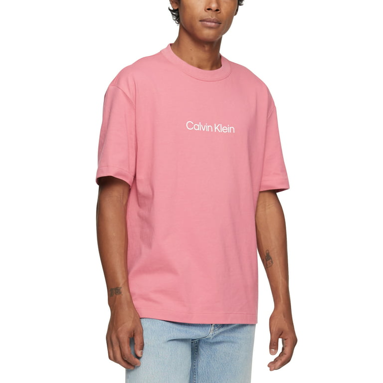 Calvin Klein Men's Relaxed Fit Standard Logo Crewneck T-Shirt Pink