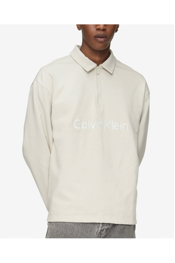 Men's Relaxed Fit Standard Logo Terry Long Sleeve Polo Shirt White Size Large