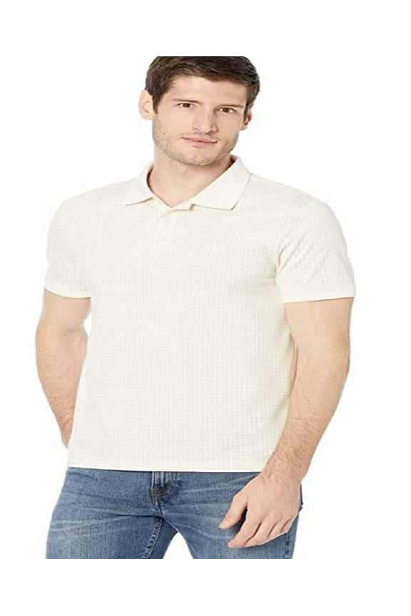 Men's Short Sleeve Smooth Cotton Grid Print Polo Shirt White Size X-Large