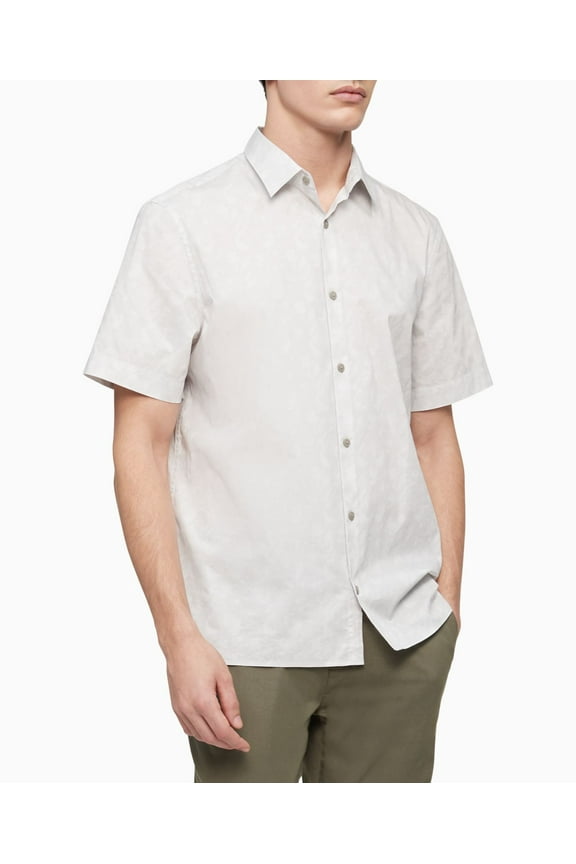 Mens Short Sleeve Stretch Cotton Pattern Shirt, Light Gray, Small