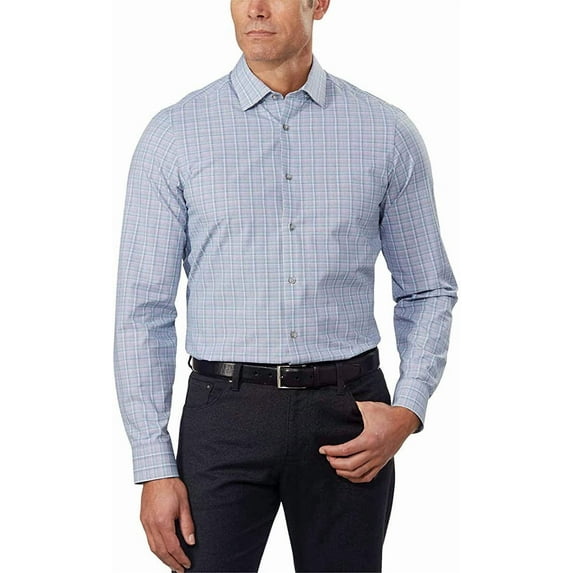 Calvin Klein Men’s Slim Fit 4-Way Stretch Dress Shirt (Grey/Green Plaid, 18-18½ 36/37 - 2XL)