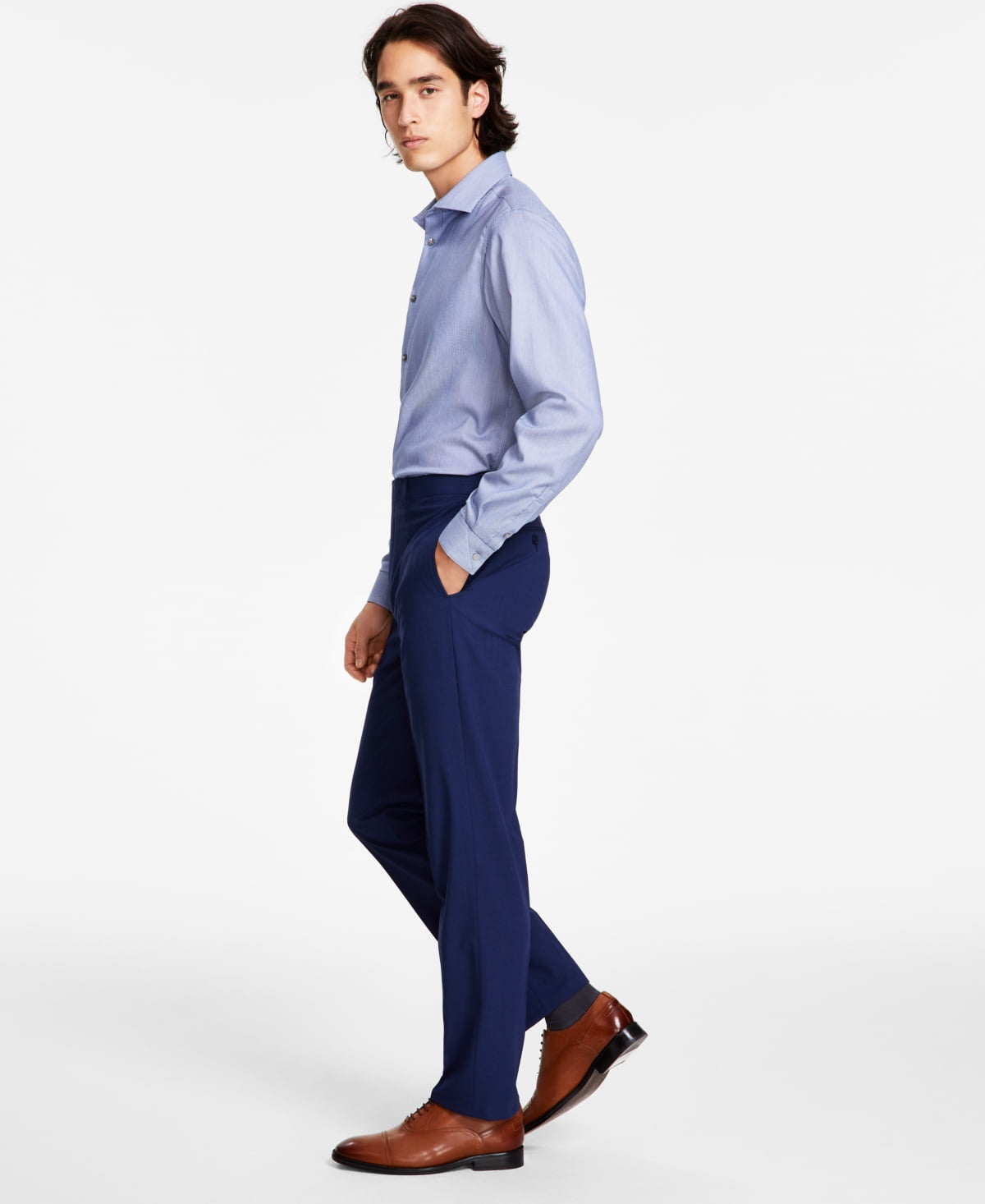Calvin Klein Men Slim Fit Dress Pants 40 / 30 Blue Plaid Calvin Klein Men Slim Fit Dress Pants 40 / 30 Blue Plaid