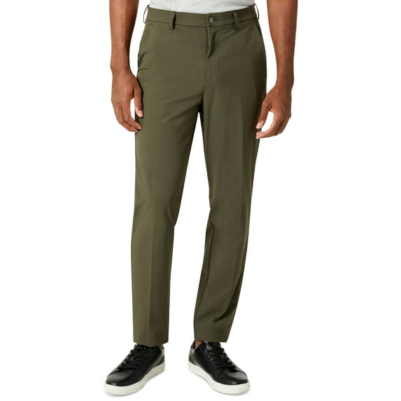 Men's Slim Fit Tech Solid Performance Dress Pants Olive 32x32