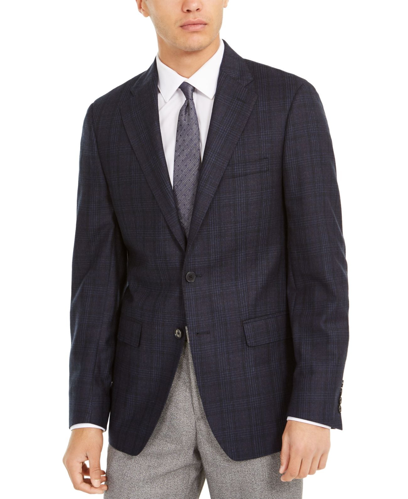 Calvin Klein Men\'s Slim-Fit Windowpane Wool Sport Coat (Blue, 50 R) | Übergangsjacken