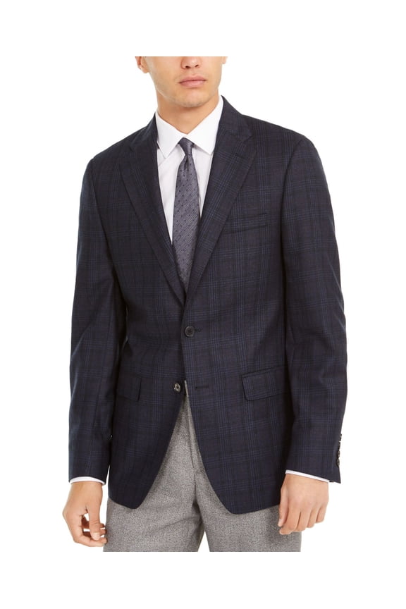 Mens Slim-Fit Windowpane Wool Sport Coat (Blue, 50 R)