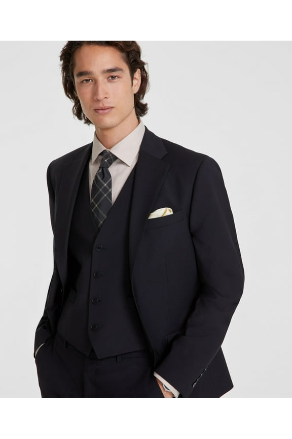 Men's Slim-Fit Wool-Blend Stretch Suit Jacket Blazer 40L Black